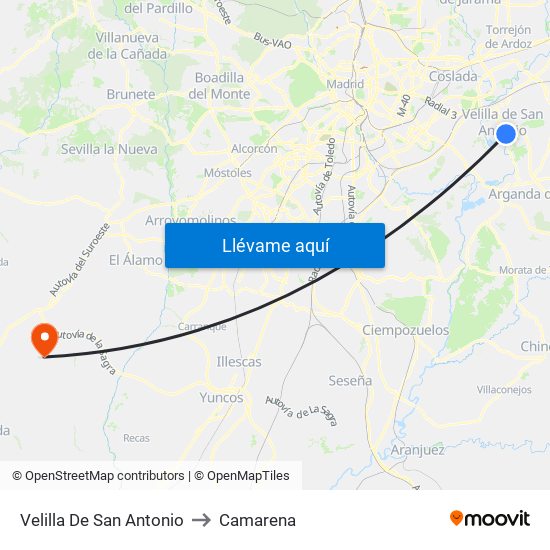 Velilla De San Antonio to Camarena map