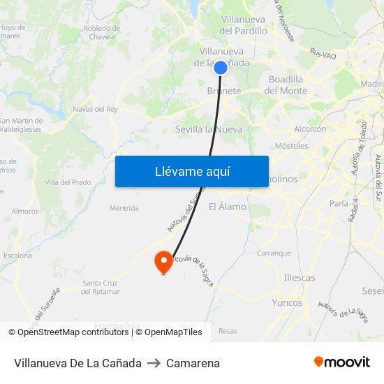 Villanueva De La Cañada to Camarena map