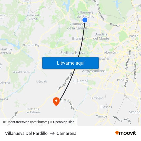 Villanueva Del Pardillo to Camarena map