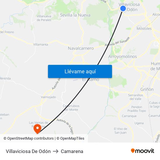 Villaviciosa De Odón to Camarena map