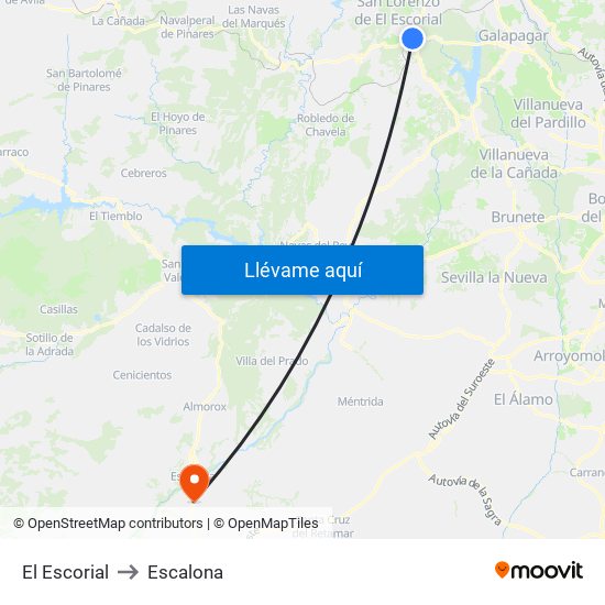 El Escorial to Escalona map