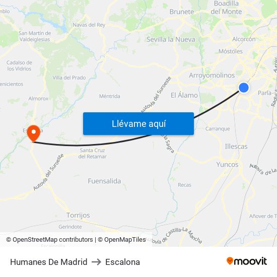 Humanes De Madrid to Escalona map