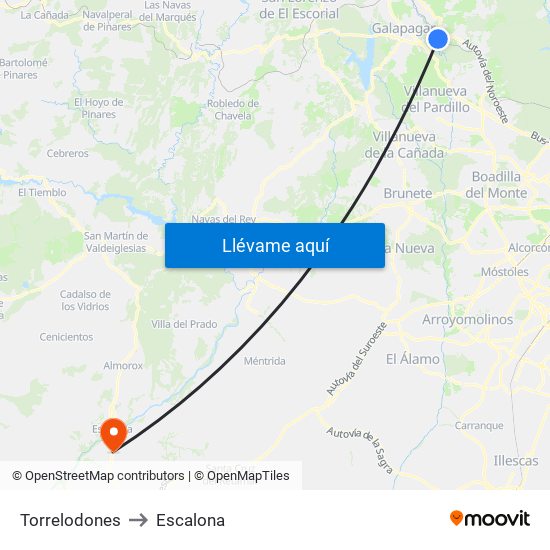 Torrelodones to Escalona map