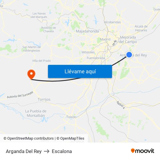 Arganda Del Rey to Escalona map