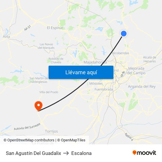 San Agustín Del Guadalix to Escalona map