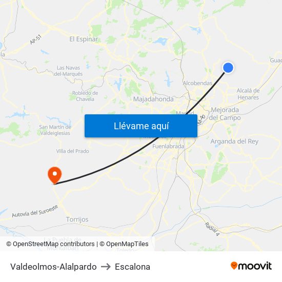 Valdeolmos-Alalpardo to Escalona map