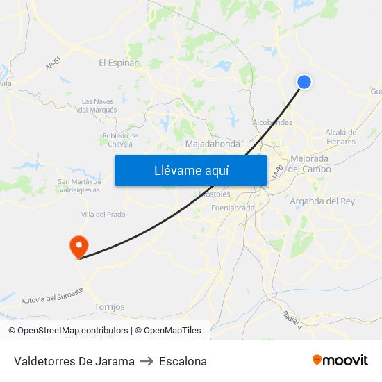 Valdetorres De Jarama to Escalona map