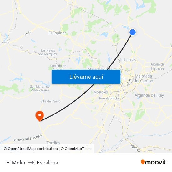 El Molar to Escalona map