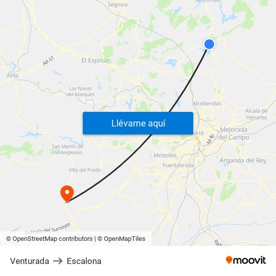 Venturada to Escalona map
