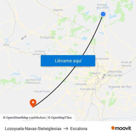 Lozoyuela-Navas-Sieteiglesias to Escalona map