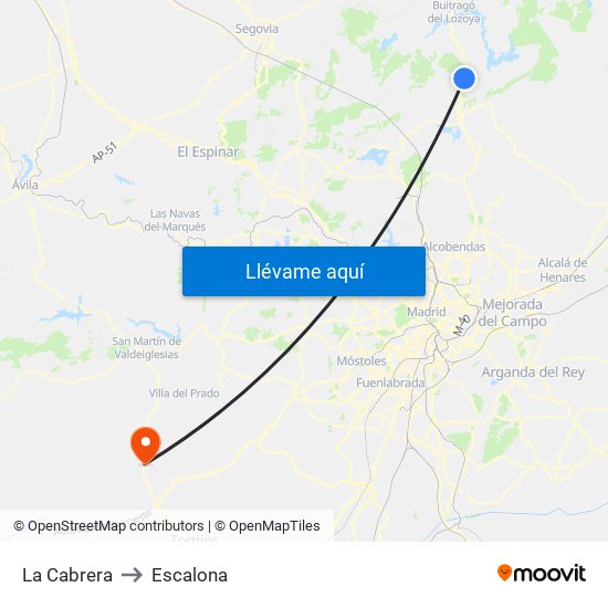 La Cabrera to Escalona map