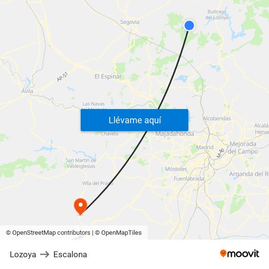 Lozoya to Escalona map