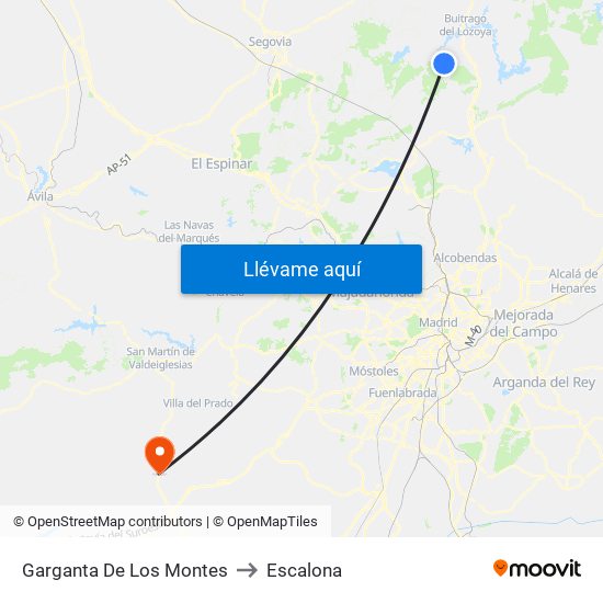Garganta De Los Montes to Escalona map