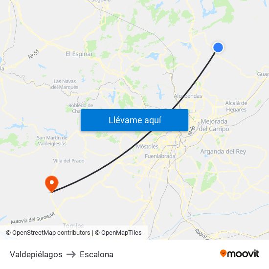 Valdepiélagos to Escalona map