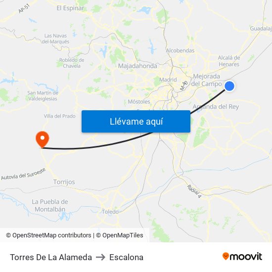 Torres De La Alameda to Escalona map