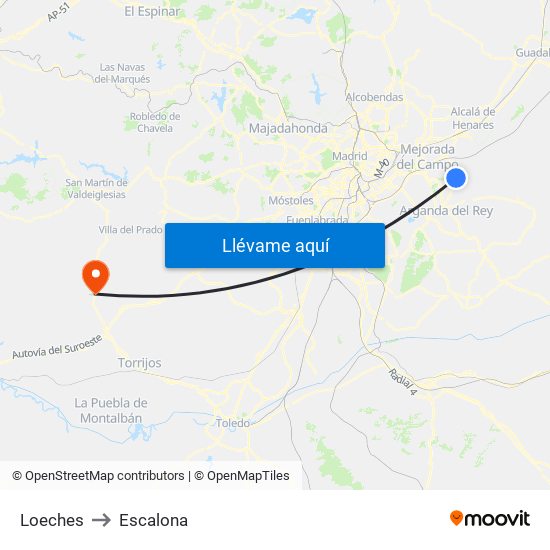 Loeches to Escalona map