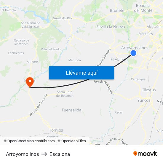 Arroyomolinos to Escalona map