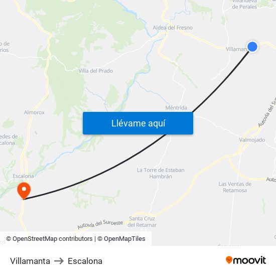 Villamanta to Escalona map