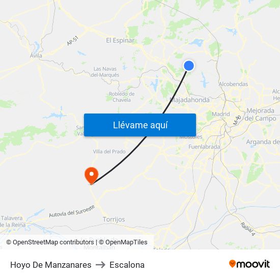 Hoyo De Manzanares to Escalona map