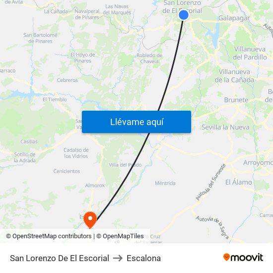 San Lorenzo De El Escorial to Escalona map