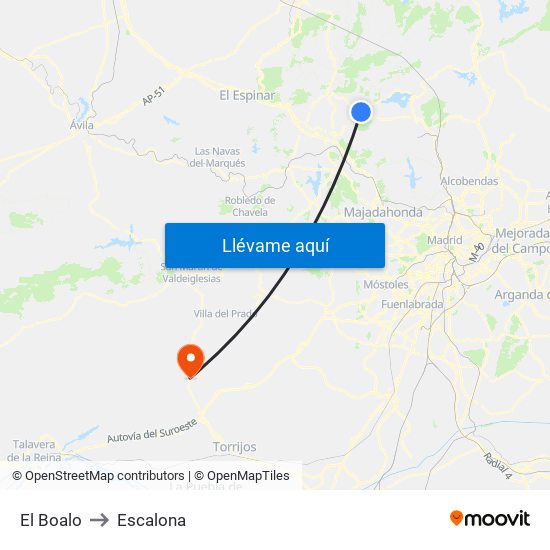 El Boalo to Escalona map