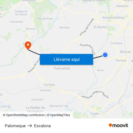 Palomeque to Escalona map