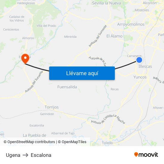 Ugena to Escalona map