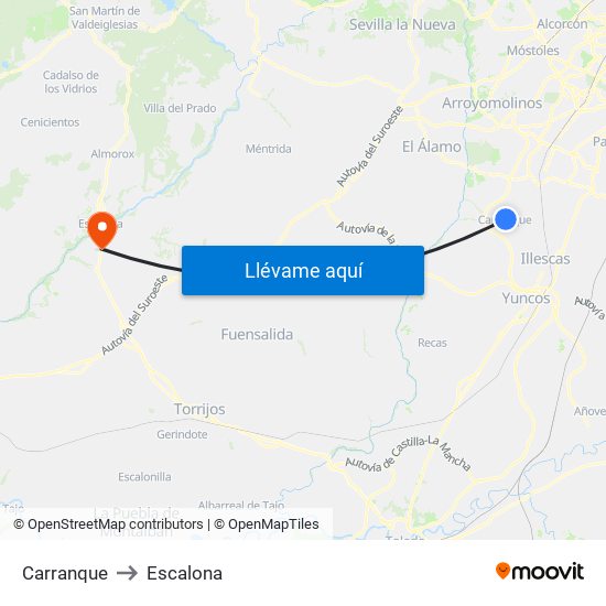 Carranque to Escalona map