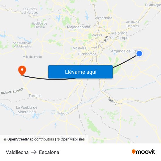 Valdilecha to Escalona map