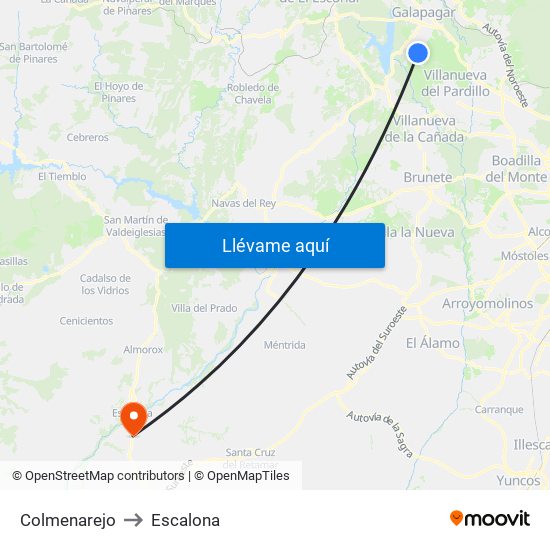 Colmenarejo to Escalona map