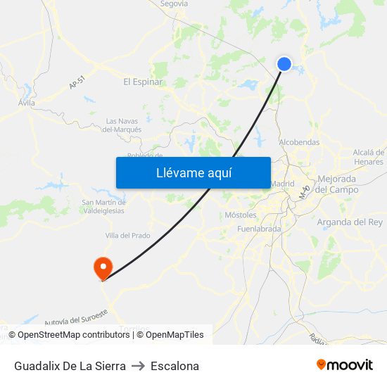 Guadalix De La Sierra to Escalona map