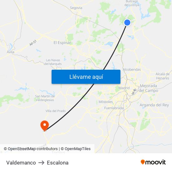 Valdemanco to Escalona map