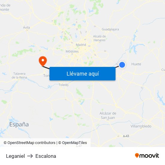 Leganiel to Escalona map