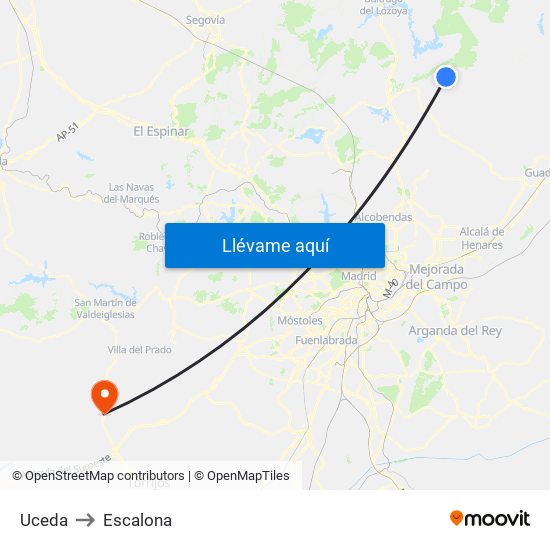 Uceda to Escalona map