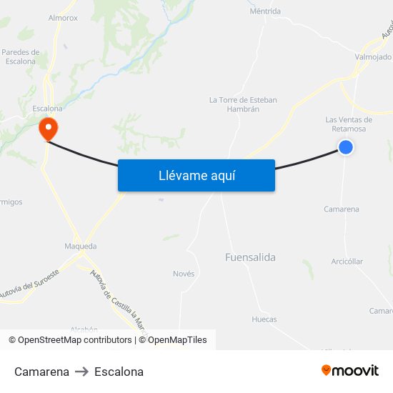 Camarena to Escalona map