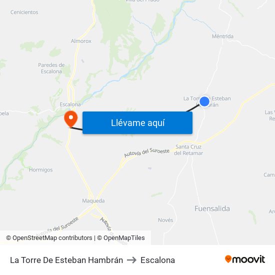 La Torre De Esteban Hambrán to Escalona map