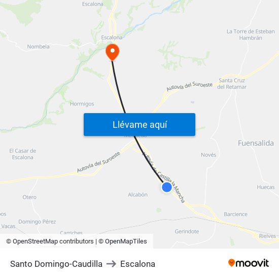 Santo Domingo-Caudilla to Escalona map