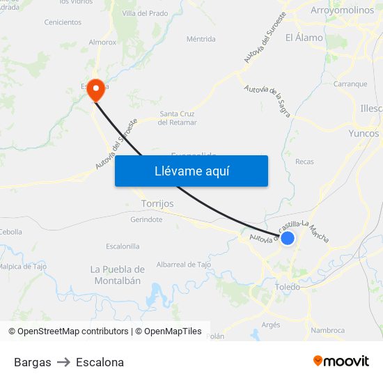 Bargas to Escalona map