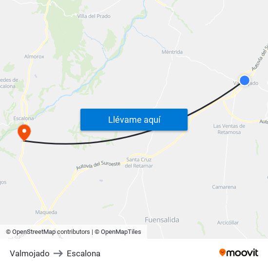 Valmojado to Escalona map