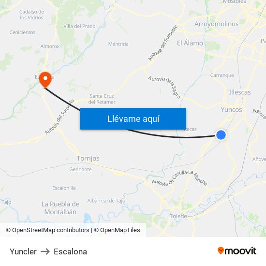 Yuncler to Escalona map