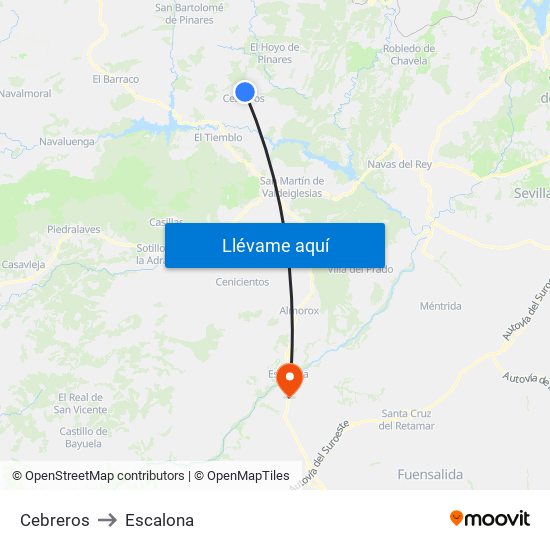 Cebreros to Escalona map