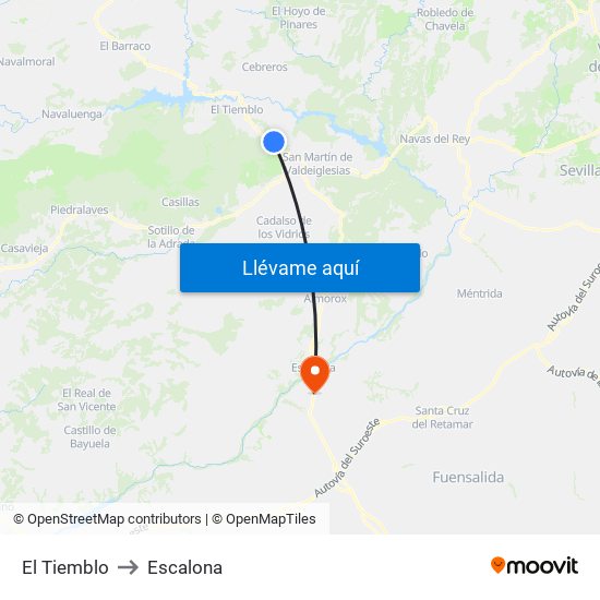 El Tiemblo to Escalona map