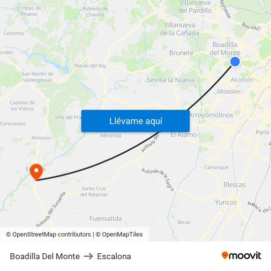 Boadilla Del Monte to Escalona map
