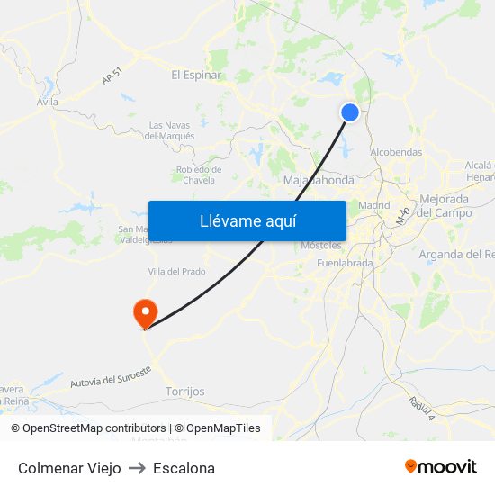 Colmenar Viejo to Escalona map