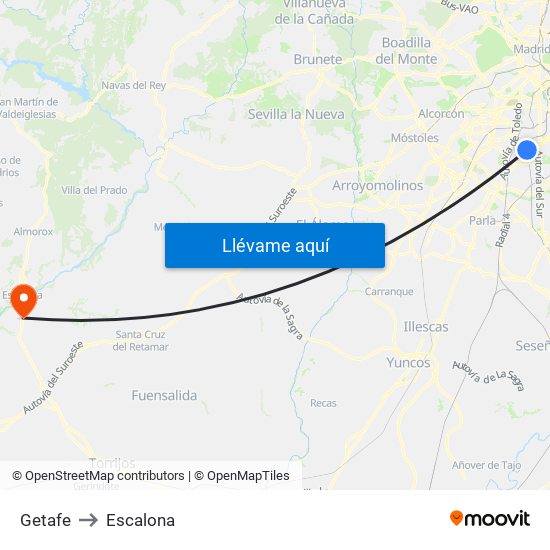 Getafe to Escalona map