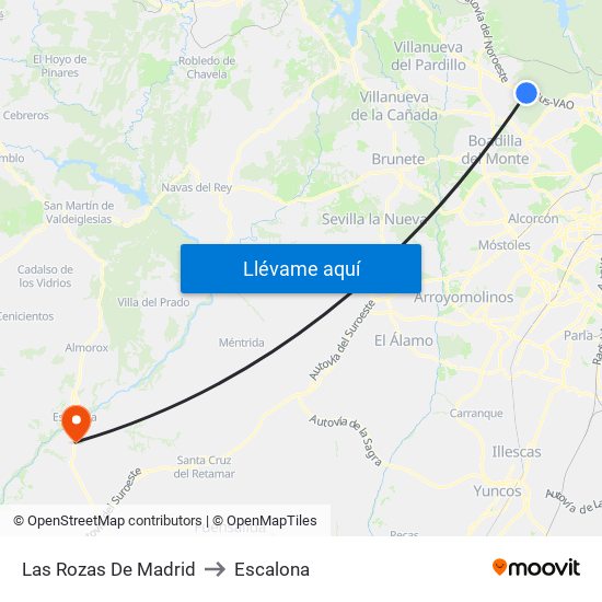 Las Rozas De Madrid to Escalona map