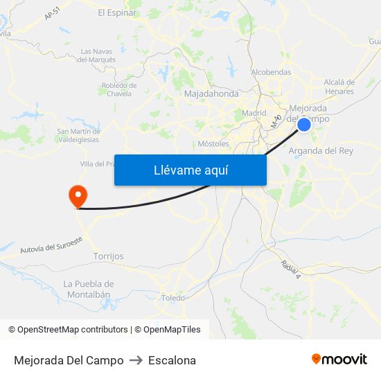 Mejorada Del Campo to Escalona map