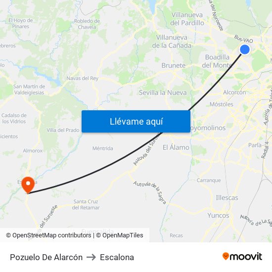 Pozuelo De Alarcón to Escalona map