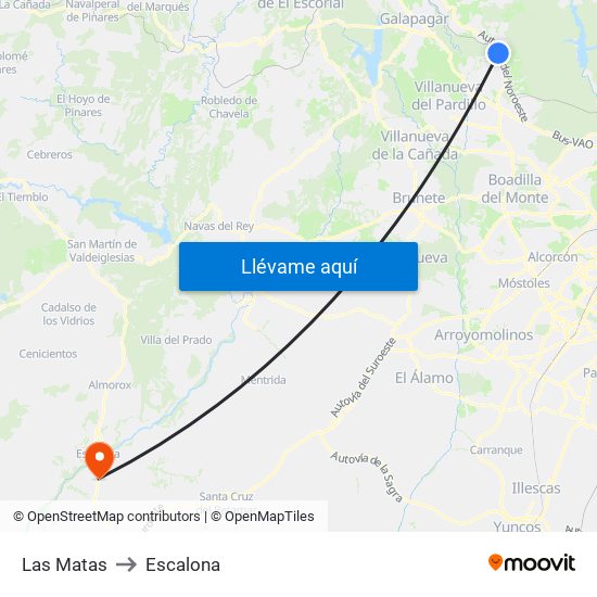 Las Matas to Escalona map