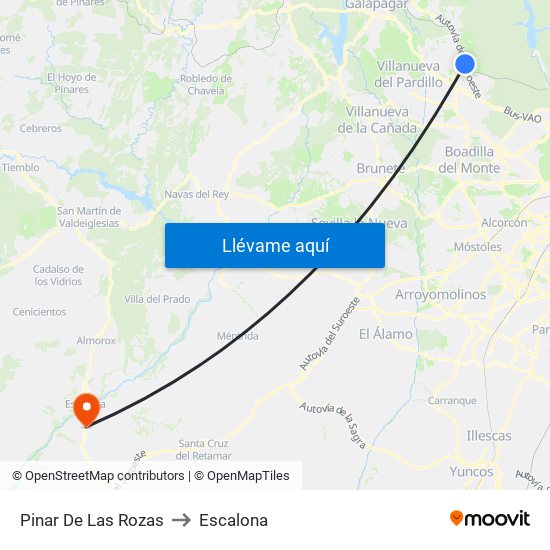 Pinar De Las Rozas to Escalona map